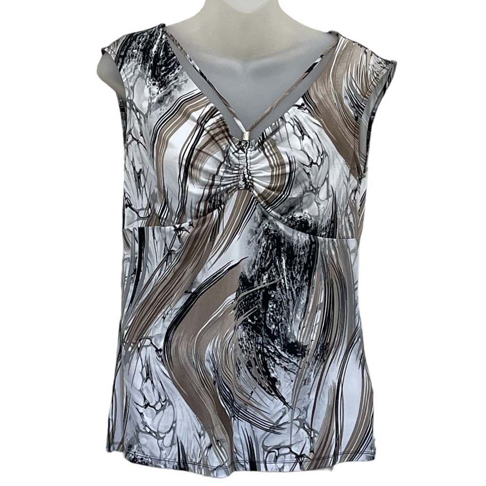 TRAVEL by TRIBAL Short Sleeve Top Gathered Bust V-neckline SZ S